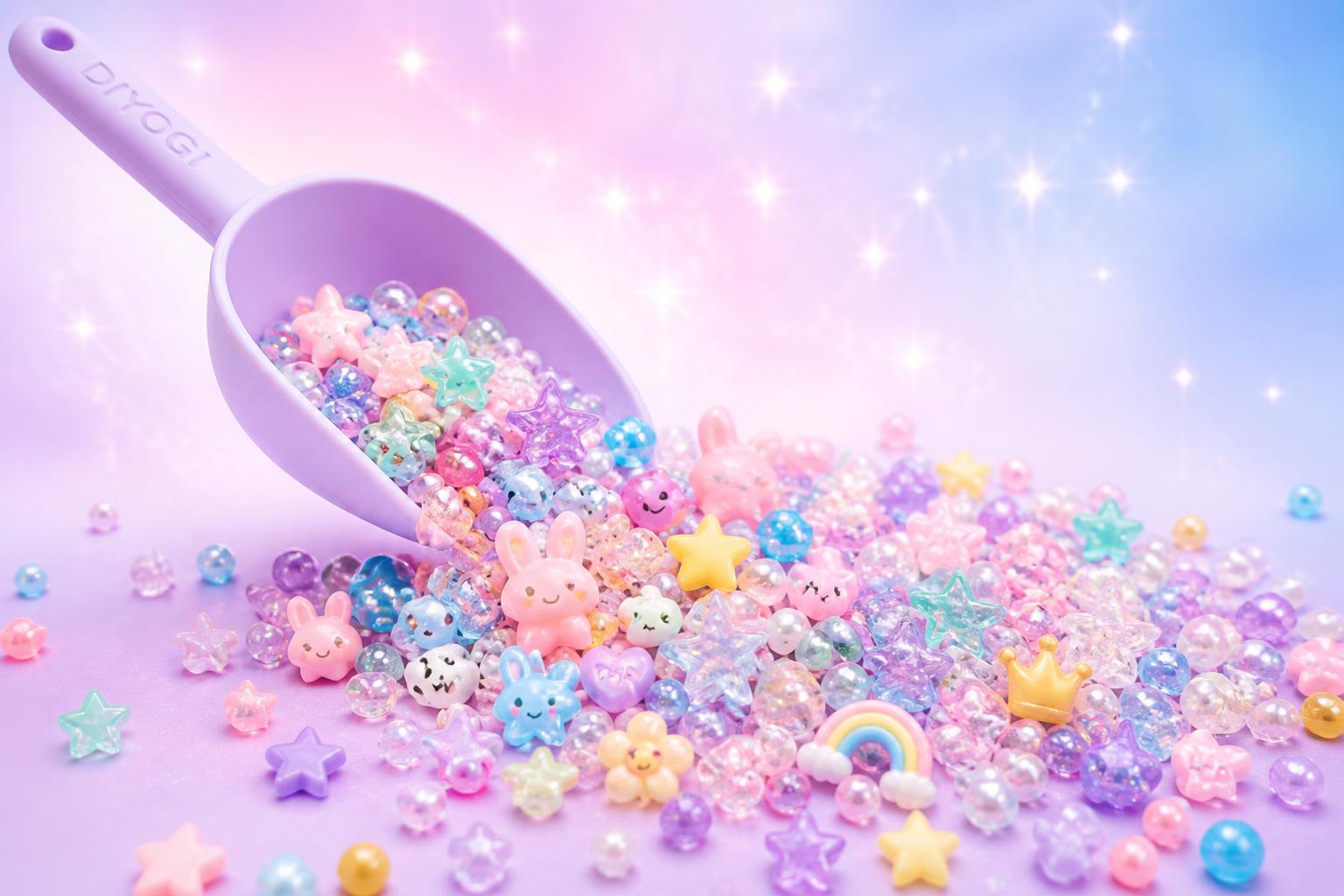 Large lavender scoop spilling colourful beads and charms