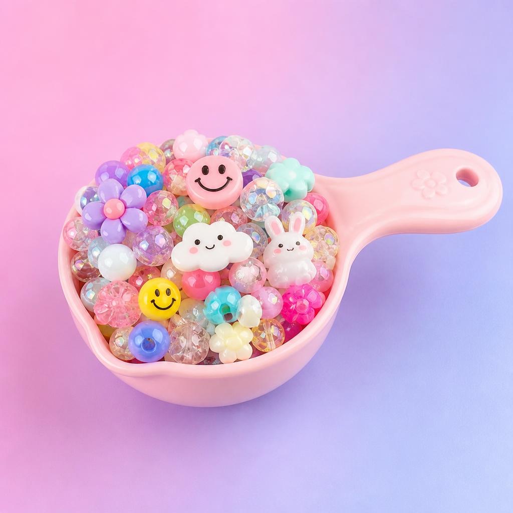 Mystery scoop filled with colourful beads and charms